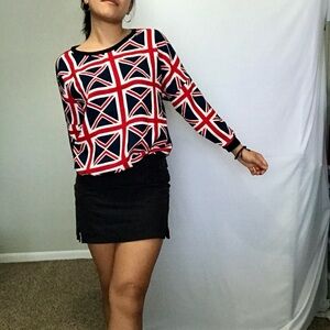 Stylish Red, White, and Blue Geometric Women's Top